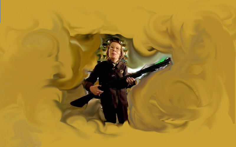 Woman Holding Shotgun — Yellow