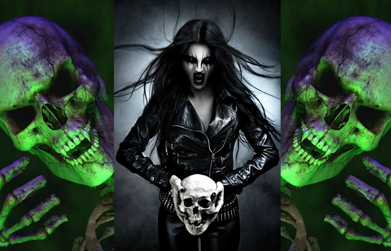 Woman Holding Skull — Black, Dark, Digital Art