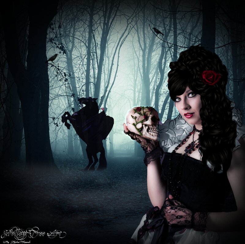 Woman Holding Skull — Black, Dark, Night