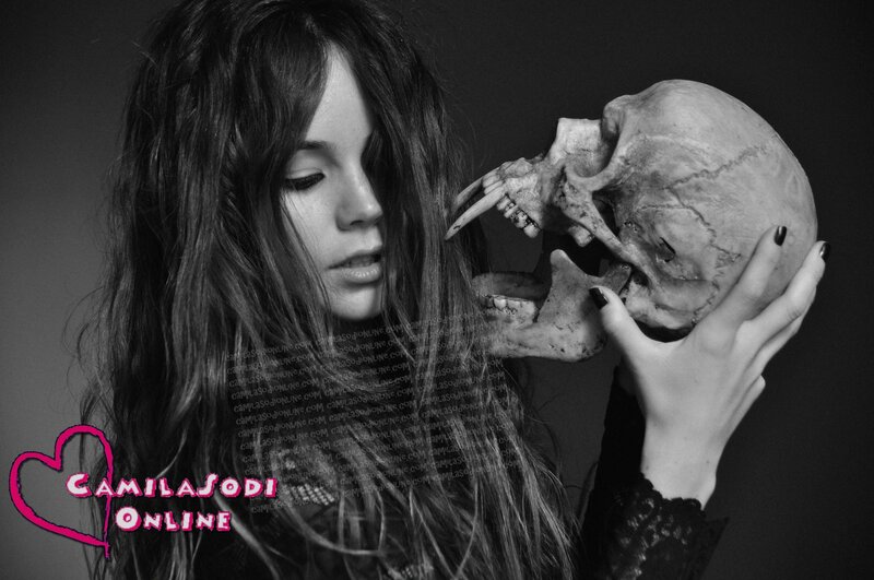 Woman Holding Skull — Black, Dramatic, Photograph, Long Hair