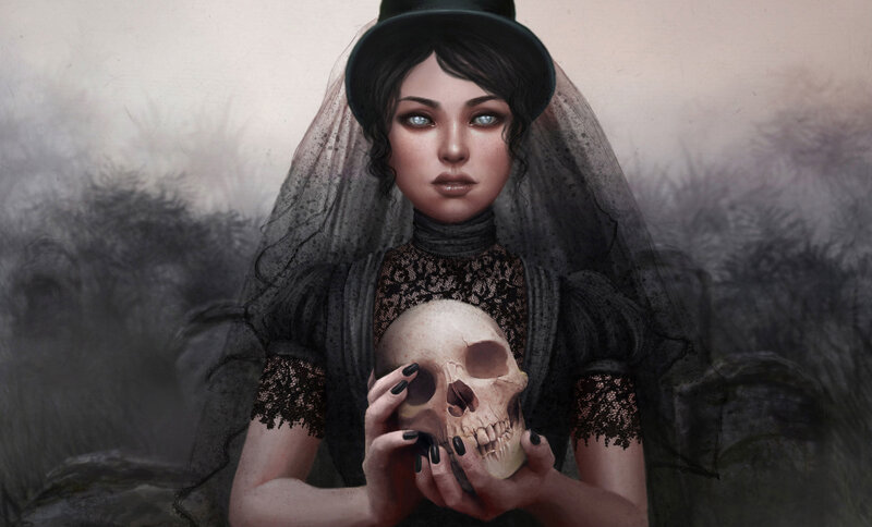 Woman Holding Skull — Black