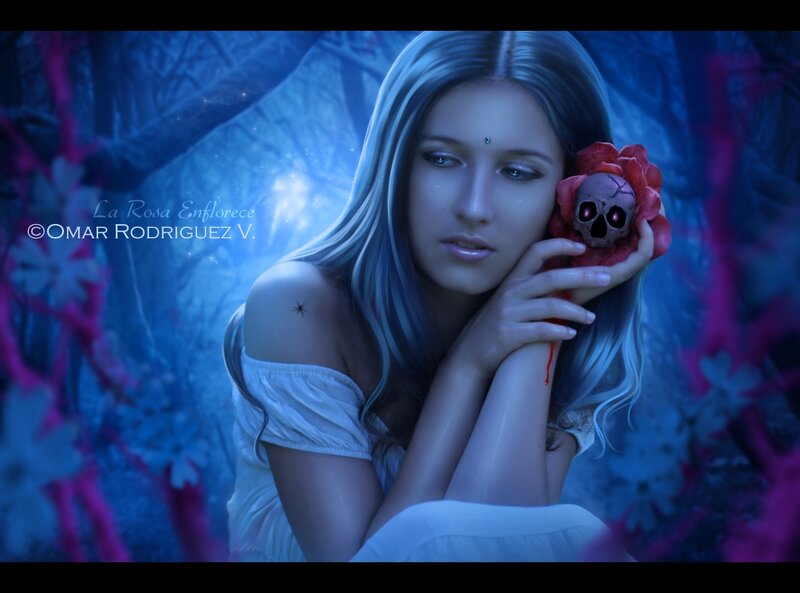 Woman Holding Skull Flower