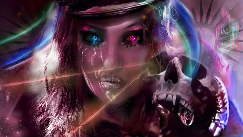 Woman Holding Skull — Purple, Dramatic