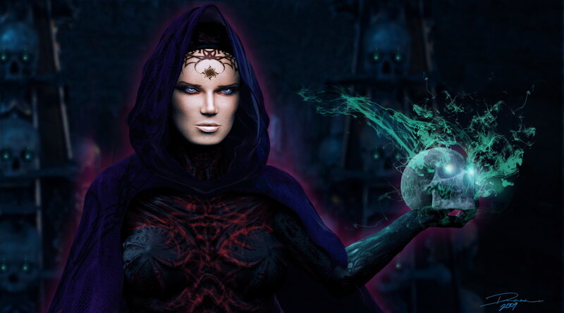Woman Holding Skull — Purple