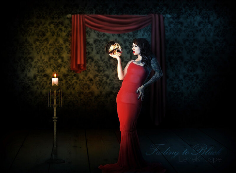 Woman Holding Skull — Red