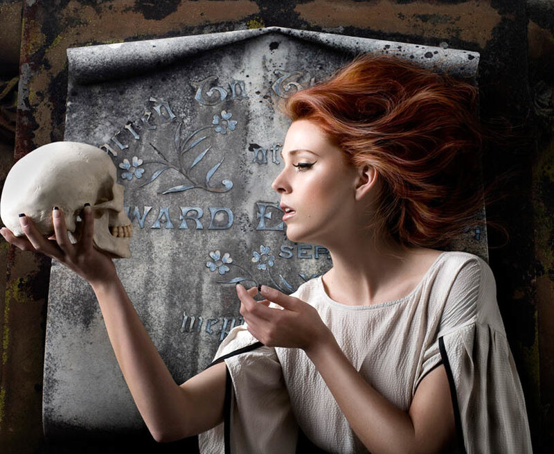 Woman Holding Skull — White