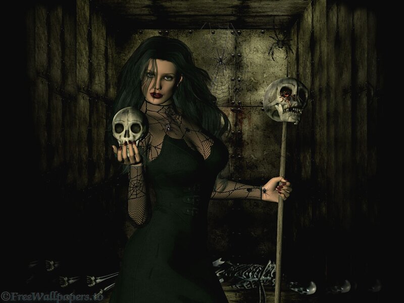 Woman Holding Skulls — Black, Dark