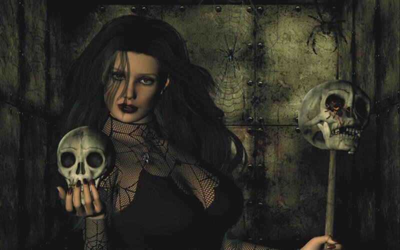 Woman Holding Skulls — Black