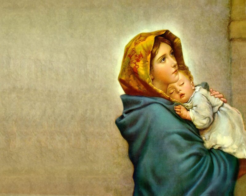 Woman Holding Sleeping Child — Blue, Serene