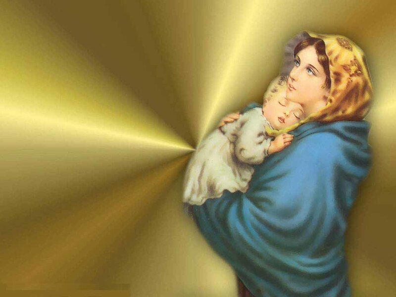 Woman Holding Sleeping Child — Gold