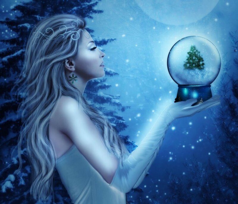 Woman Holding Snow Globe — Blue, Serene