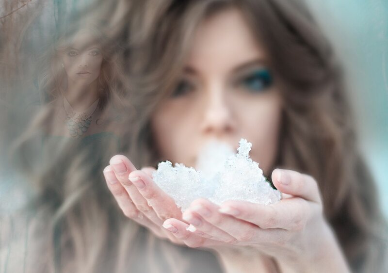 Woman Holding Snow — White