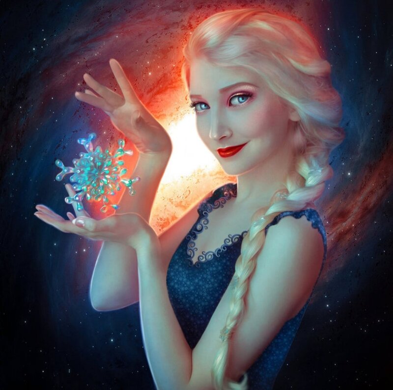 Woman Holding Snowflake — Blue, Dramatic