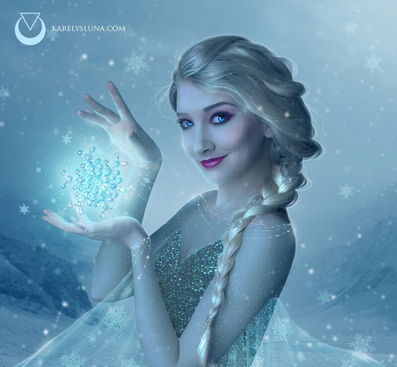 Woman Holding Snowflake — Blue, Serene