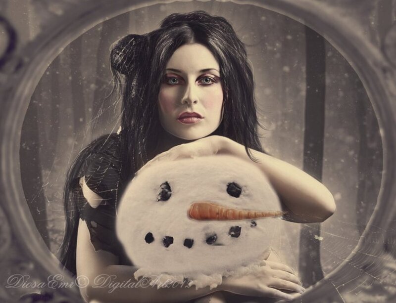 Woman Holding Snowman — Black