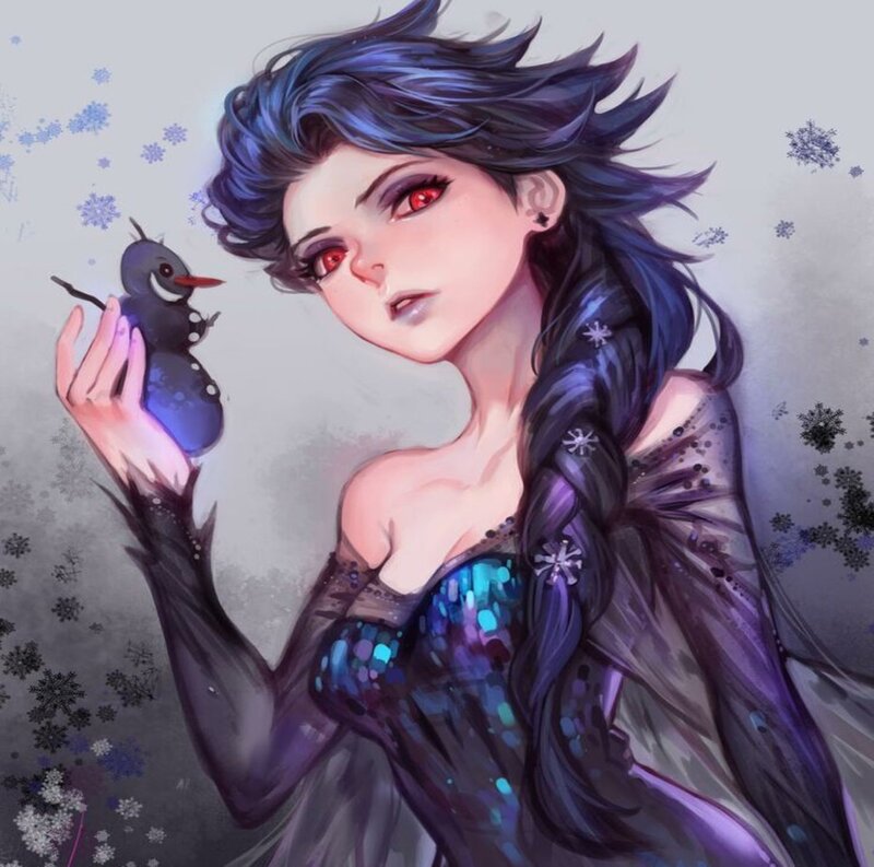 Woman Holding Snowman — Purple