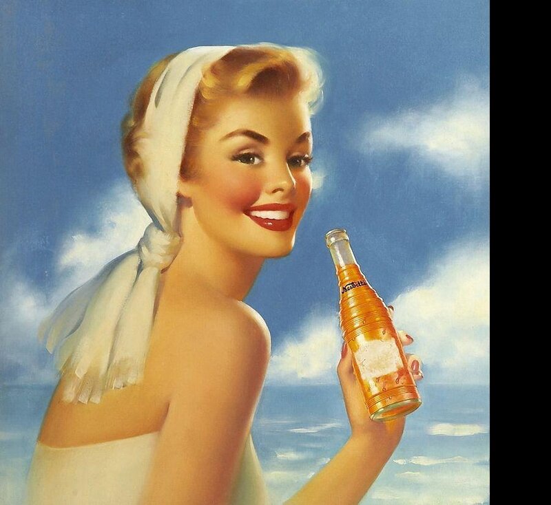 Woman Holding Soda Bottle — Blue