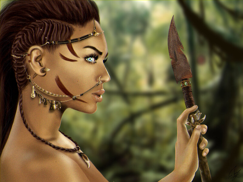 Woman Holding Spear — Brown