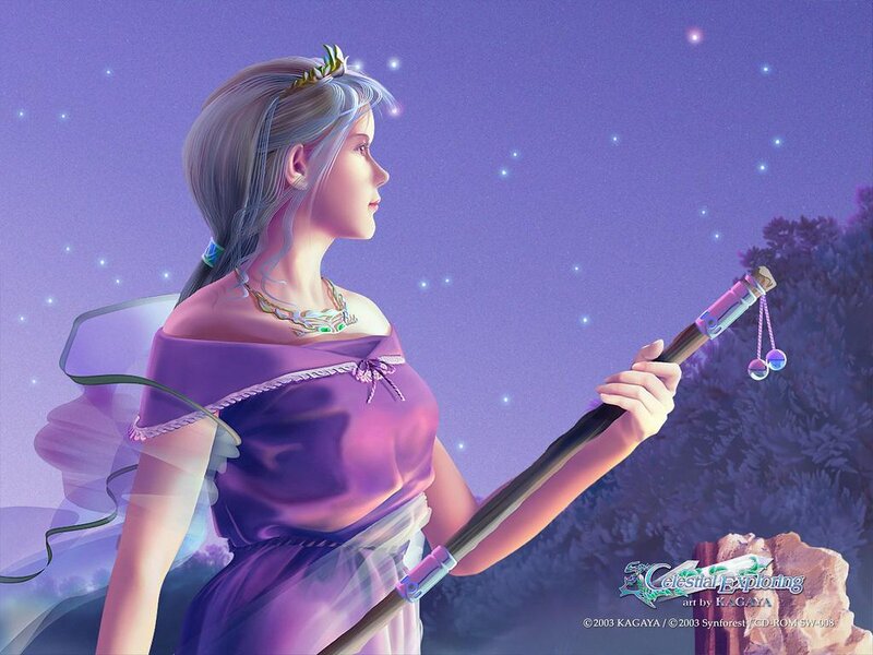 Woman Holding Staff — Purple