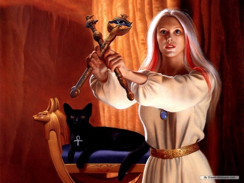 Woman Holding Staff — White