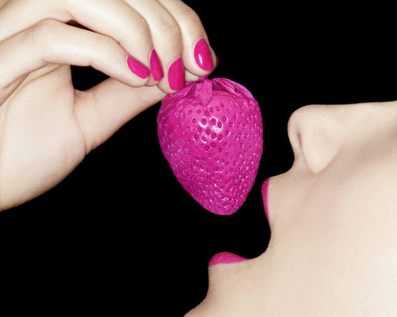Woman Holding Strawberry — Pink