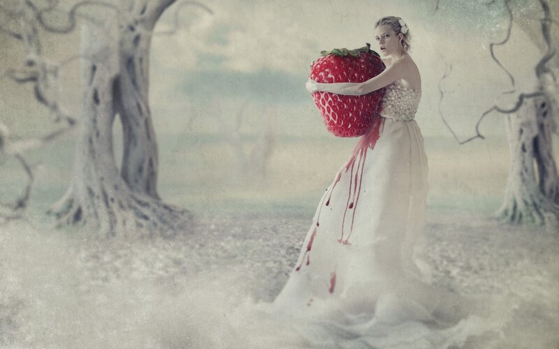 Woman Holding Strawberry — White, Dreamy