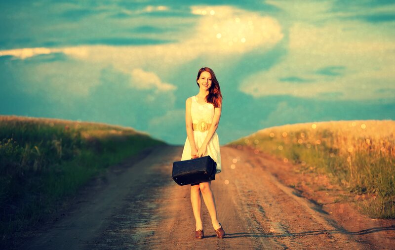 Woman Holding Suitcase — Blue