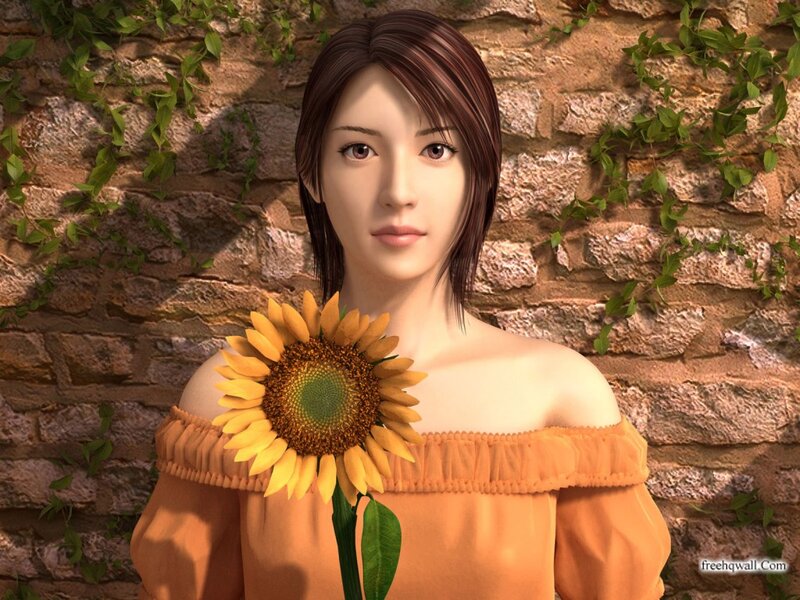 Woman Holding Sunflower — Orange, Calm