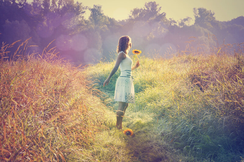 Woman Holding Sunflower — Yellow, Serene