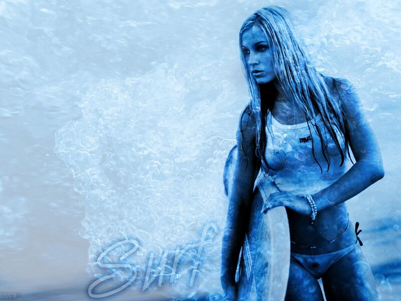 Woman Holding Surfboard — Blue, Cool