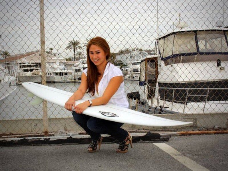 Woman Holding Surfboard — White