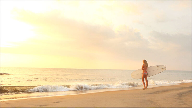 Woman Holding Surfboard — Yellow, Serene