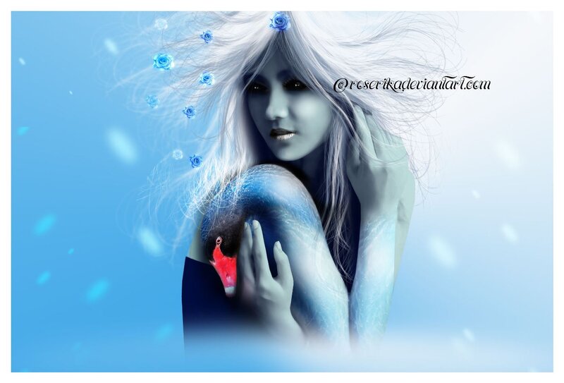Woman Holding Swan — Blue