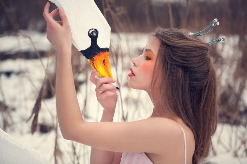 Woman Holding Swan Mirror
