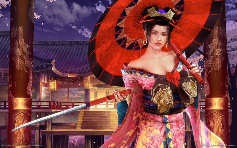 Woman Holding Sword and Umbrella