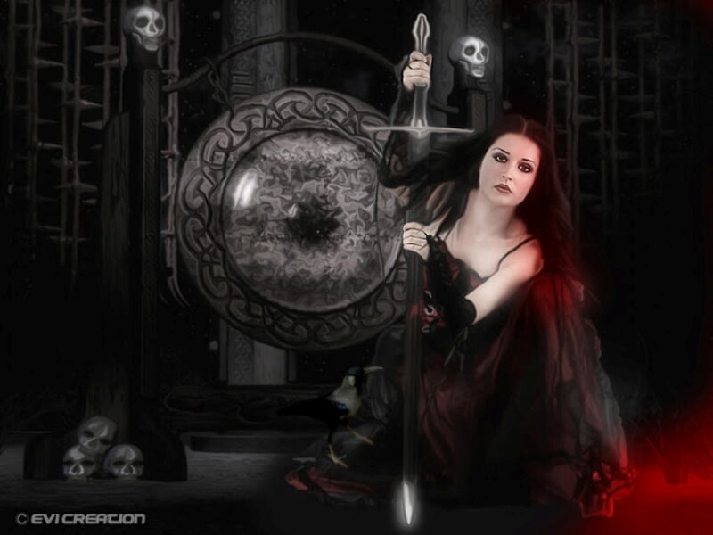 Woman Holding Sword — Black, Dark