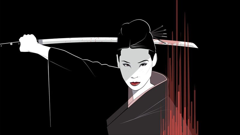 Woman Holding Sword — Black, Dramatic, Digital Art, Kimono