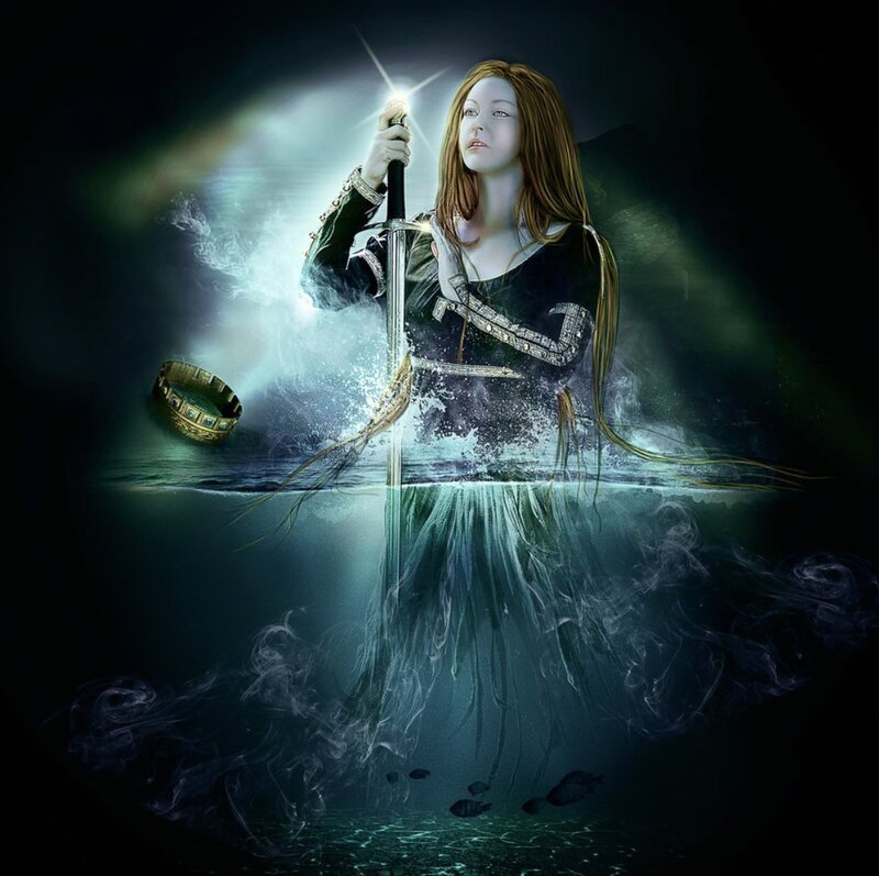 Woman Holding Sword — Black, Dramatic, Night, Digital Art, Crown