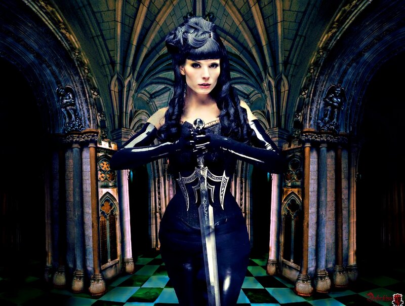 Woman Holding Sword — Black, Dramatic, Night, Digital Art, Gloves