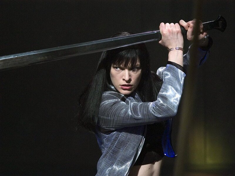 Woman Holding Sword — Black, Intense