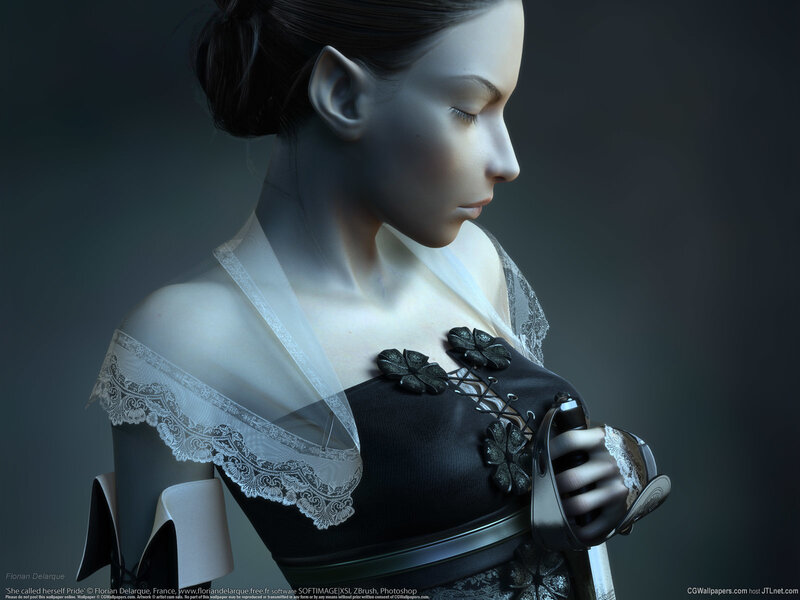 Woman Holding Sword — Black, Serene