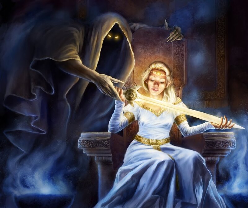 Woman Holding Sword — Blue, Dramatic, Night, Digital Art