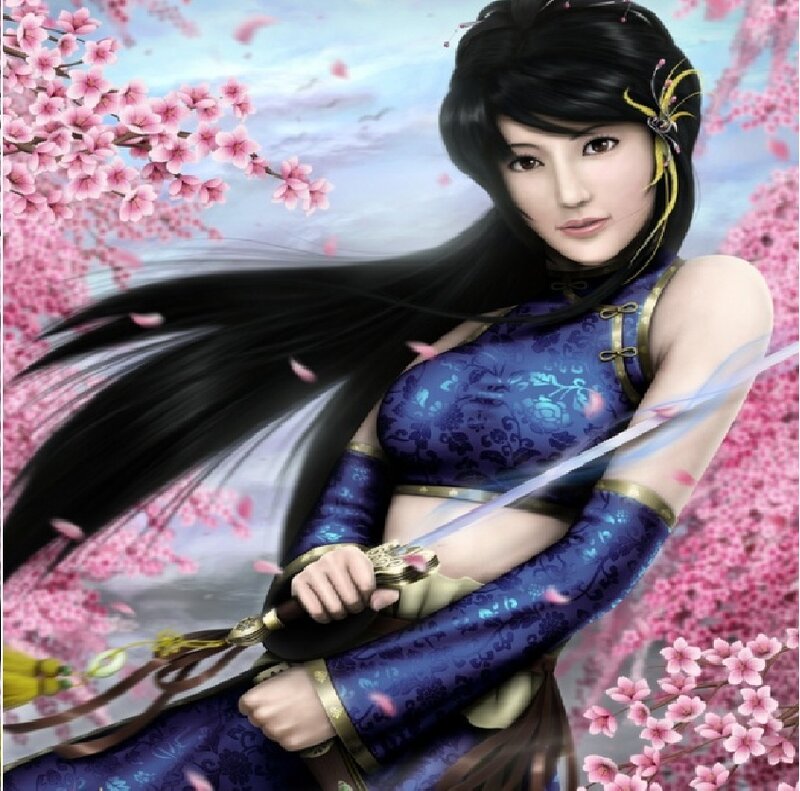 Woman Holding Sword — Blue, Serene