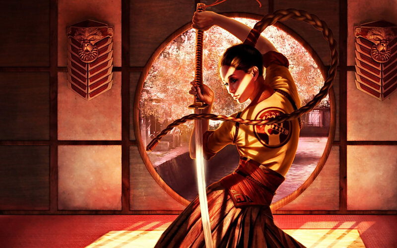 Woman Holding Sword — Brown, Dramatic, Autumn