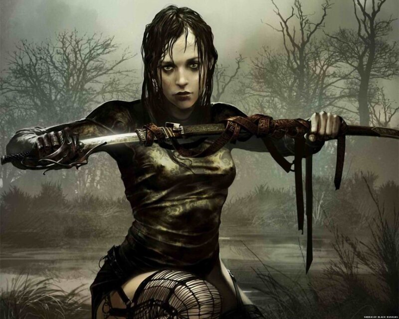 Woman Holding Sword — Brown, Dramatic, Digital Art, Forest, Mud, Gray