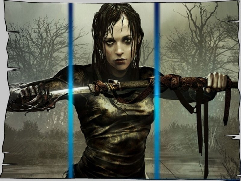 Woman Holding Sword — Brown, Dramatic, Digital Art, Trees