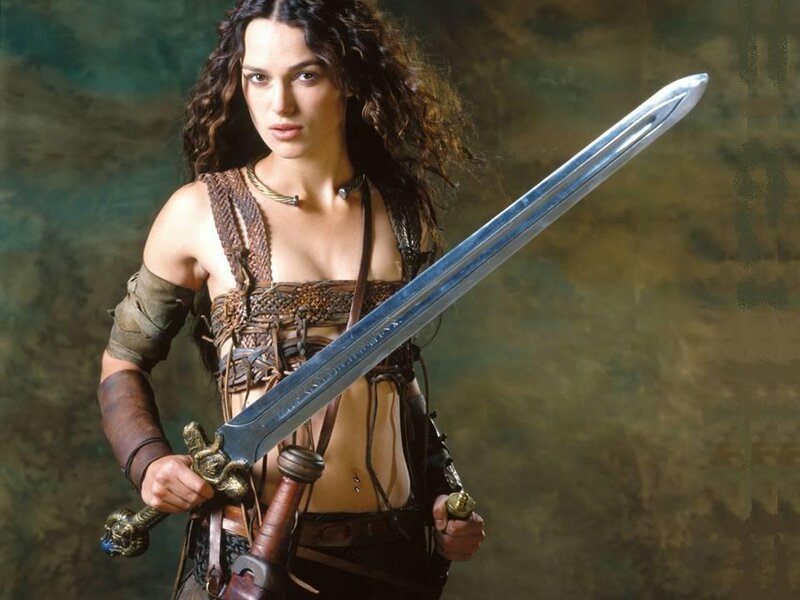 Woman Holding Sword — Brown, Dramatic, Photograph, Leather Armor