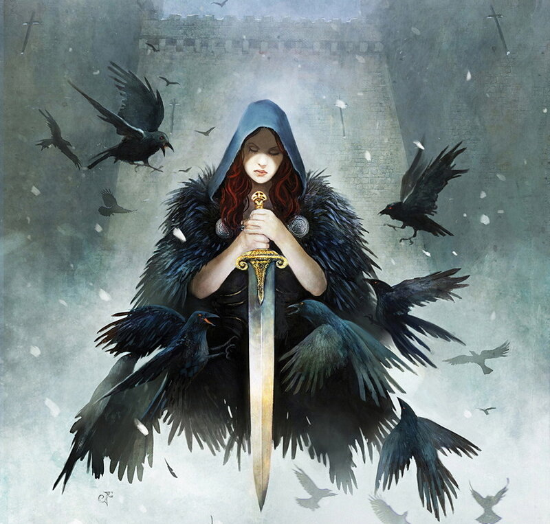 Woman Holding Sword — Gray, Dramatic