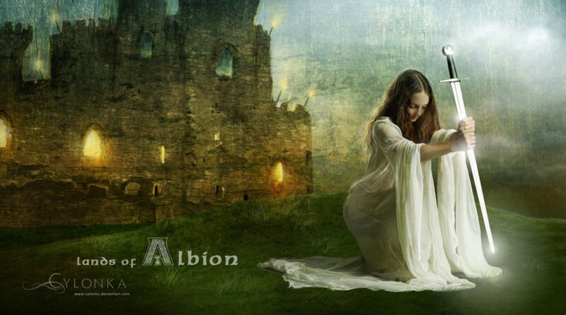 Woman Holding Sword — Green, Dramatic, Night