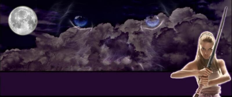 Woman Holding Sword — Purple, Dramatic, Night